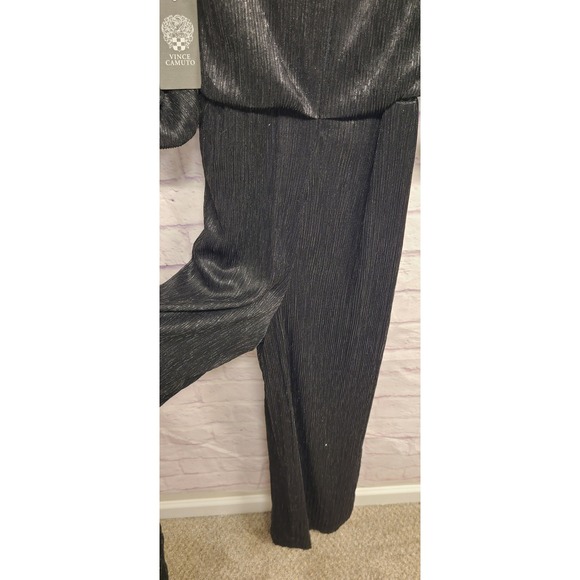 Vince Camuto Black Metallic Ribbed Puff Sleeve Jumpsuit Women's Size S - Picture 10 of 12